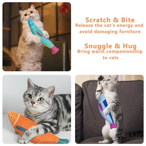 Soft Catnip Toys Fish, 3 Pack Bell Sound Cat Toys for Indoor Cats - color: Kingfish