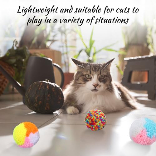 6 Pack Cat Pom Pom Balls, Color Cat Ball Toys for Indoor Cats
