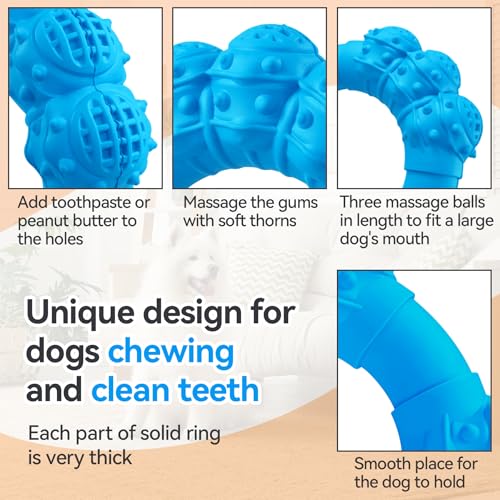 Indestructible Dog Chew Ring Toys for Aggressive Chewers, Super Chewer Toy for Medium Large Dogs, Puppy Teething Rings for Relax, Interactive Dogs Toy, Heavy Duty Dog Teething Toys - color: Blue