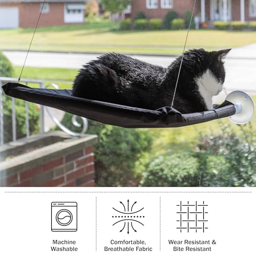 Cat Window Perch - Cat Window Hammock with Strong Suction Cups and Removable Machine Washable Oxford Cloth Cat Bed for Large Cats by PETMAKER (Black)