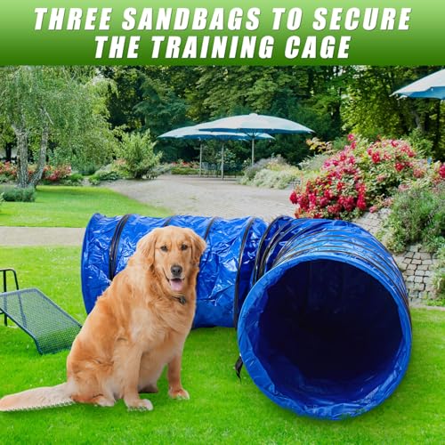 24 in 10 Foot Extra Large PVC Dog Agility Tunnel with Sandbags Blue - color: Blue, size: 24in X 10ft