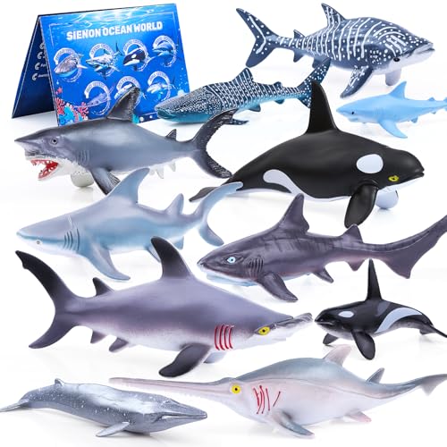 SIENON 11Pcs Assorted Shark Figures Ocean Animal Toys with Booklet - style: Ocean