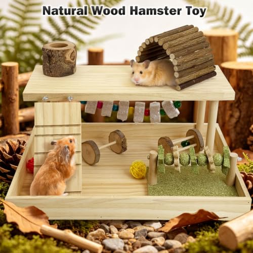 Hamiledyi Hamster Playground Wooden Cage Accessories, Gerbil Climbing Toys