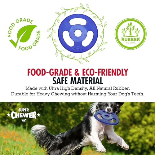 SuperChewer Tough Tug-of-War Flying Disc Toy | Lifetime Replacement | Strong Natural Rubber | Great Tug Disc Fetch Toy for Dogs | Ultra Durable Chew Toys for Aggressive Chewers | For All Breeds - size: Large