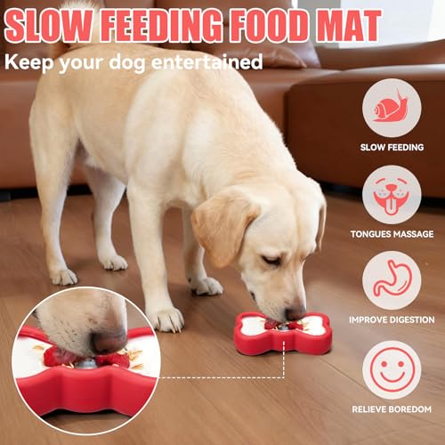 Lick Mat for Dogs, Animire Anti-Spilled Bow Tie Lick Bowls for Anxiety Relief, Silicone Slow Feeder Licking Pad with Suction Cups, Freezeable Dog Enrichment Toy for Boredom and Distraction(Red,S) - color: A-Red, size: S