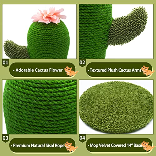 AUSCAT Cat Scratching Post, Cute Cactus Scratching Post, Nature Sisal Cat Scratcher for Indoor Cats and Kittens - color: Cactus