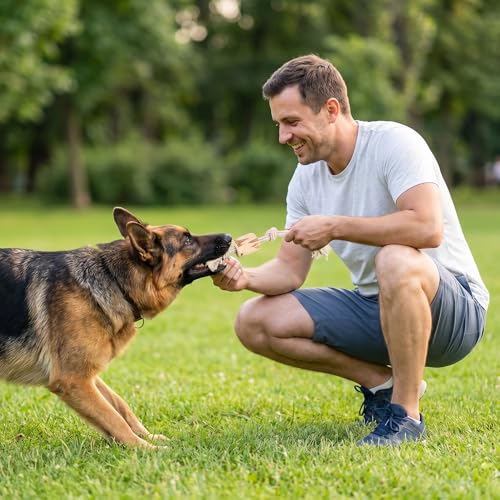 Natural Coffee Wood Dog Chew Toy Set, 1 Rope Knot Interactive Toy + 1 Coffee Wood Chew Stick, Heavy Duty Sturdy Durable, Healthy Teeth Cleaning Chew Toys for Medium Large Dogs