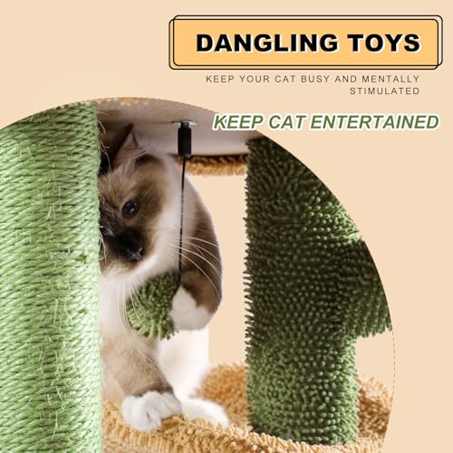 MUTTROS Cactus Cat Tree, Multi-Level Cat Tower with Large Metal Carpet Hammock, Cat Scratching Post for Indoor Cats with Condo & Replaceable Toy Ball, Green - color: Cactus Green, size: 38"