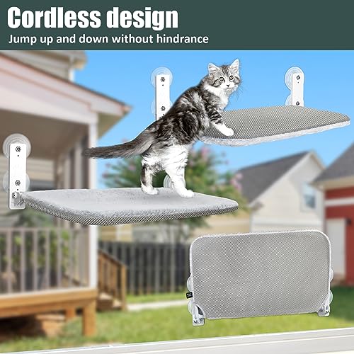 Sunhoo Cat Window Hammock Perch Cordless Perches Window Sill Seat Bed Foldable Stable Lounger Upgraded Suction Cup Easy Assembly Indoor Cats Kitty Shelf Hold Up to 55lbs (Light Gray, M) - color: light gray, size: M