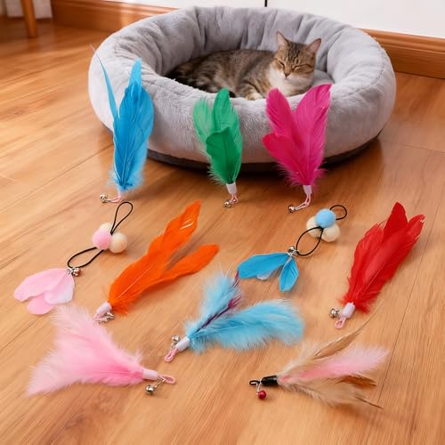 60 Pcs Cat Feather Toy Refills Colorful Attachments, Full-Mix - style: full-mix