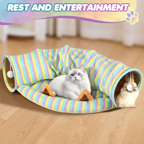 Spardar 2-in-1 Bunny Tunnel Bed, with Removable Mat Hideout,Stripe - color: Stripe