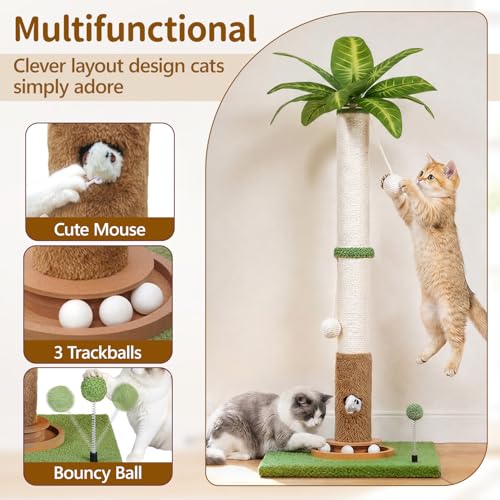 35" Tall Palm Tree Cat Scratching Post Vertical for Indoor Cats - color: Light Green, size: 35 in