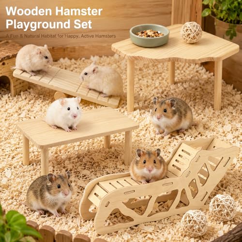 7 Pack Wooden Hamster Platform with Climbing Ladder