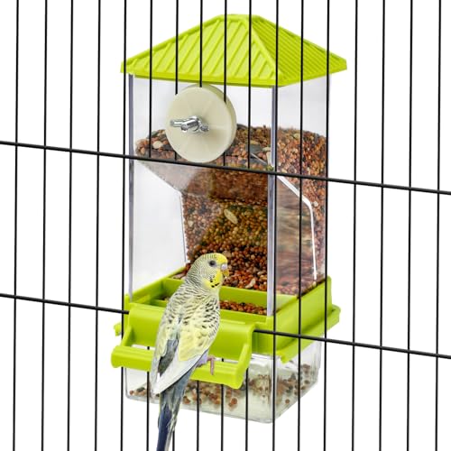 Rypet No-Mess Automatic Bird Feeder for Cage, Parrot Cage Accessories - color: Transparent A80 Green