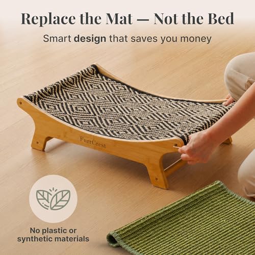 XL Sisal Cat Scratcher Bed with Elevated Hammock for Indoor Cats, Replaceable Natural Sisal Pad, Large Cat Lounge, Anti-Slip No-Wobble Bamboo Frame, Olive Green - color: Olive Green