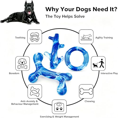 Furdog 3Pack Dog Toys for Aggressive Chewers Dog Chew Toy Tough Dog Toys to Keep Them Busy Bacon Flavor Teething Chew Toys & Dental Health for Large Medium Small Breeds (Blue) - color: Blue