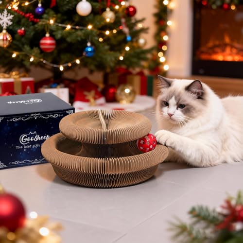 Goosheep 3 Pack Cardboard Cat Scratcher Board,Accordion Toy for Indoor Cats - size: Round-3PK