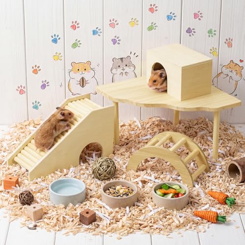 Breezehug 4 Pcs Hamster Cage Accessories Hamster Platform Toy, Log Cabin - style: Log Cabin