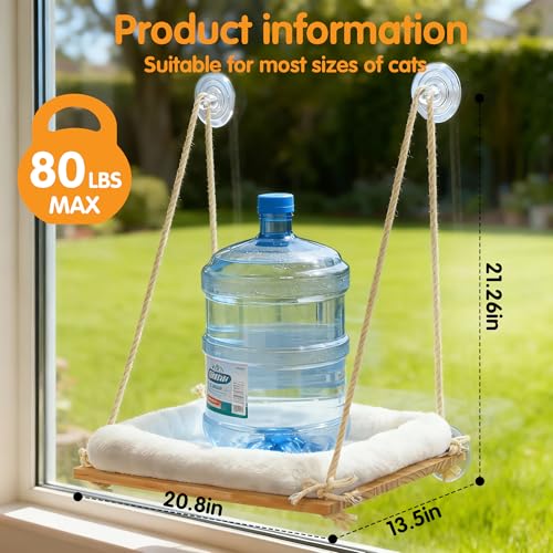 Large Cat Window Perch Hammock, Solid Wood Seat & Plush Cushion - size: Suction Cup Mount - Large