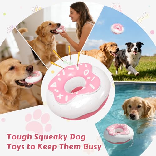 Tough Dog Chew Toys Indestructible Squeaky Toys for Aggressive Chewers Outdoor Swimming Interactive Tough Chew Toys for Medium and Large Dogs - color: Pink Donut
