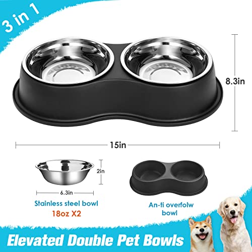 Epetslove Stainless Steel Dog Bowls Double Non-Slip Dog Water and Food Bowl - color: 1.Black, size: Medium-18oz