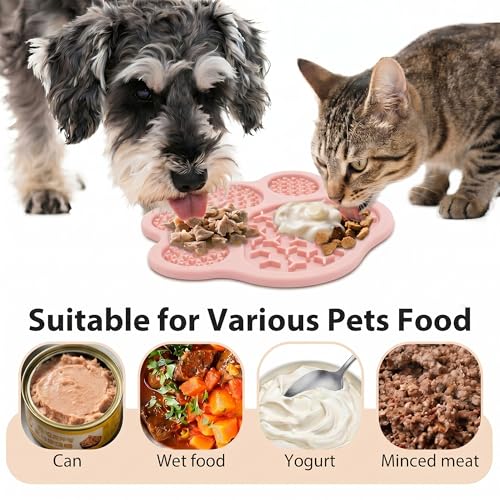 Lick Mat for Dogs & Cats, Slow Feeder Pad with Suction Cups Pink - color: PBW03-Pink-paw