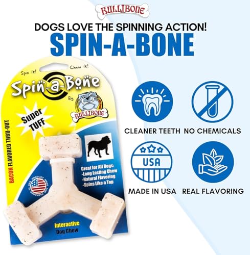 Bullibone Nylon Dog Chew Toy Spin-a-Bone - Interactive Dog Toy, Triggers Natural Instincts, and Improves Oral Health - size: Large Dog 2 Pack
