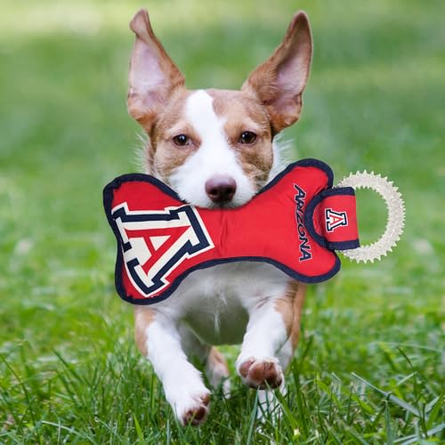 Pets First NCAA University of Arizona Wildcats Dental Dog TUG Toy with Squeaker. Tough PET Toy for Healthy Fun, Teething & Cleaning Pets Teeth & Gum - color: Arizona Wildcats