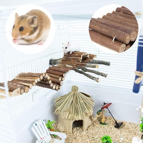 PINVNBY Hamster Toys, Wooden Hamster Ladder Bridge Tunnel Hide, Hamster Cage Accessories for Chinchillas Guinea Pigs Hamster Mouse Rat Ferre, Rodents Natural Hideout for Small Animals (8 Pack) - color: 8 PCS, Wood