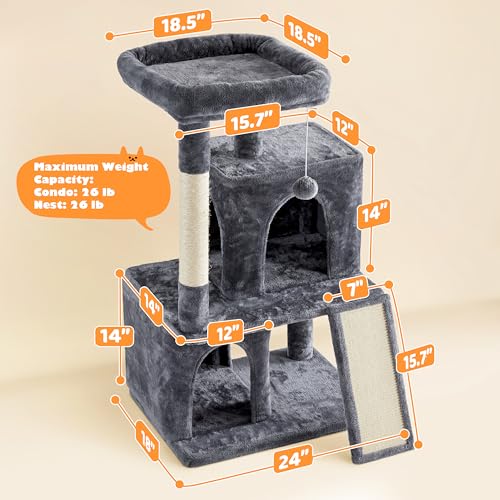 Yaheetech 42in Cat Tree Tower with Large Perch for Senior Kittens - color: Dark Gray, size: 42in