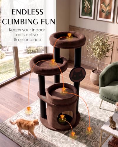 Maine Coon Cat Tree for Large Cats, Purrlato 46" Cat Tower, Stable Base - color: Brown
