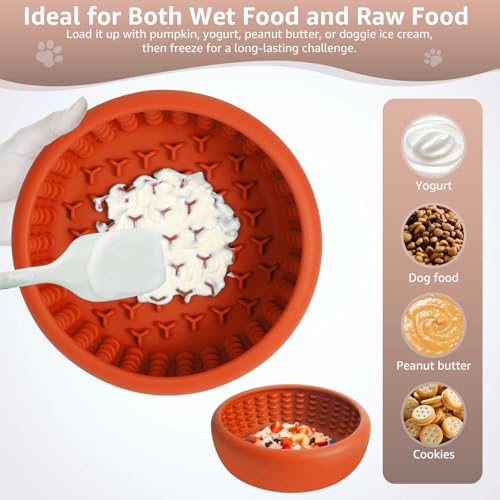 Dog Slow Feeder Lick Bowl, Freeze Lick Mat with Suction Cup - color: Orange, size: Small