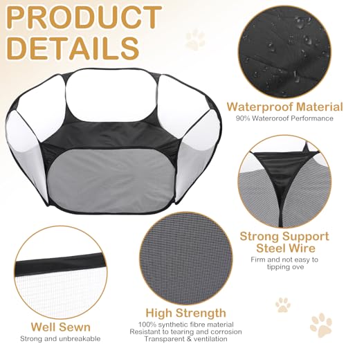 VitalCozy Guinea Pig Playpen with Mat Small Animal, Black, Star - color: Black