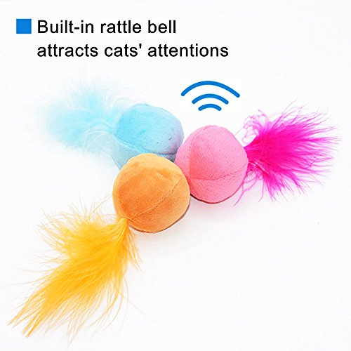 Furry Rattle Ball Cat Toy with Feather and Catnip - Interactive Pom Pom Balls for Cats, Soft and Lightweight, 2 Inch, 12 Pack. - size: 12 Pack