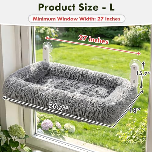 Zoratoo Foldable Cat Window Perch, Widened Cushion Cat Bed for Large Cats - color: Gray, size: 26.7''x18''