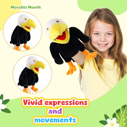 Animal Hand Puppets 11 Inch Bird Plush Toucan Owl Eagle Parrot Flamingo Peacock Puppet Toys Role-Play Puppets for Kids Storytelling Imaginative Pretend Play Teaching Preschool(Eagle) - style: Eagle