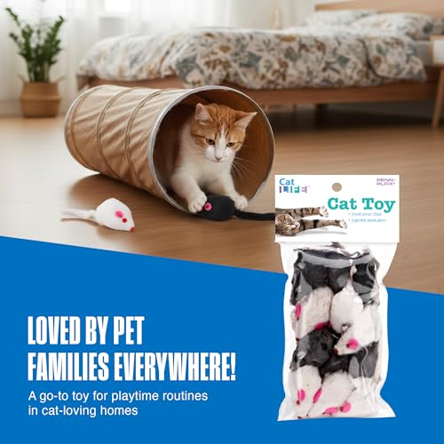 Penn-Plax Play Fur Mice Cat Toys - 12 Pack - Exercise & Hunting - Black