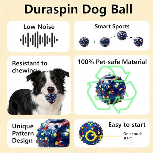 Interactive Dog toys, Smart Dog ball, E-TPU Material Automatic Moving, Bouncing, Vibrating ball Durable Duraspin Design for Aggressive Chewers.Keeps Dogs Busy and Entertained.Suitable for all dogs