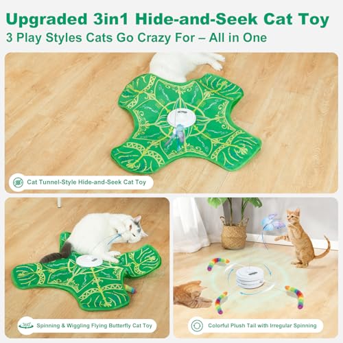 Interactive Cat Toys for Indoor Cats,Automatic Kitten Tunnel Toys - color: Green Cover Cloth Toy