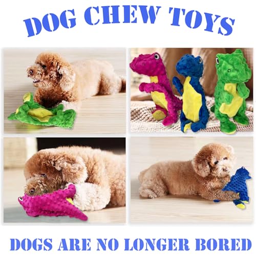 No Stuffing Dog Toys for Aggressive Chewers, Squeaky Wrinkled Toys, Durable Dog Chew Toys, Soft and Tough Plush Toys, Suitable for All Breeds of Dogs. (Dinosaur (Blue)) - color: Dinosaur (Blue)