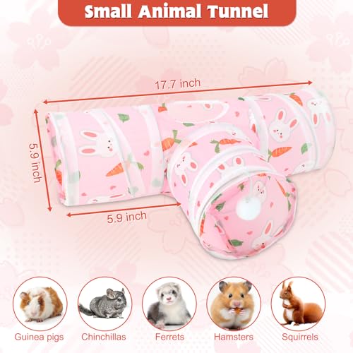 YUEPET Guinea Pig Tunnel, Guinea Pig Toys, 3-Way Play Tunnel Hideout, Pink - color: Pink