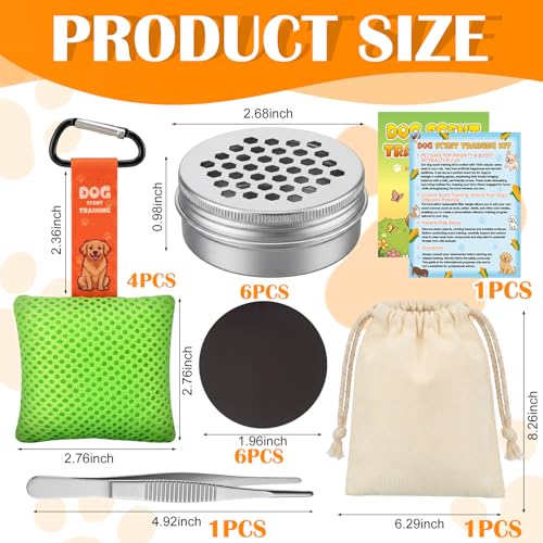 19 Pcs Dog Scent Work Tins Training Kit 6 Nose Magnetic Dots Scents Works Containers 6 Magnet 4 Smell Training Scent Pack1 Pair Tweezers 1 Drawstring Bag for Dog Trainings Loss of Smell