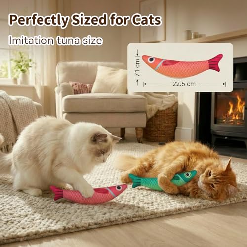 Cat Toys for Indoor Cats, Fish-Shaped Pillow, 2 Pack Red+Green - color: A4-Yellow+Purple