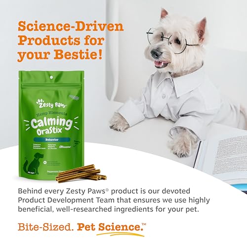 Zesty Paws OraStix for Dogs - Calming Dental Sticks for Stress with Hemp Melatonin Chamomile Dog Healthy Teeth and Gums Calm Composure for Fireworks and Thunderstorms - 12oz (Pack of 3) - size: 12 Ounce (Pack of 3)