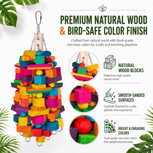 20" Large Bird Toys Natural Wooden Foraging Toys for Medium& Large Birds