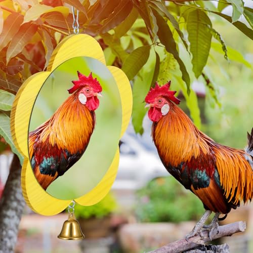 Sadnyy Extra Large Chicken Mirror Toy for Coop Flower Frame with Bell - color: Yellow, size: Flower