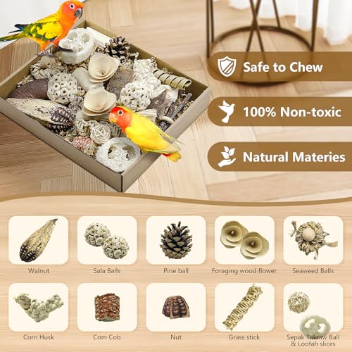 Natural Bird Toy Foraging Parrot Shredding Toys Box Conure Chewing Toys for Cockatiel Lovebird Parakeet Budgie Small-Medium Birds (Nature Color) - color: Nature Color