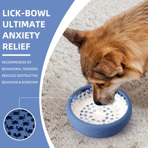 Dog Lick Bowl, Bestalk Anxiety Relief Lick Mat for Dogs, Non-Slip Freeze Licking Bowl Enrichment Puzzle Feeder for Distraction, BPA Free Silicone, Dishwasher Safe - color: Dark blue, size: Large