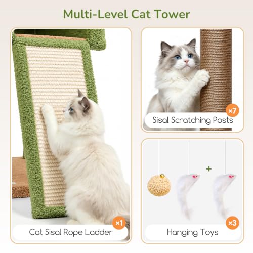 Globlazer Cactus Extra Tall Cat Tree for Large Cats, Heavy Duty Tower, F83C - color: Green