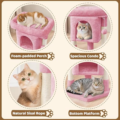 Yaheetech 23.5in Small Low-Profile Cat Tree Condo with Scratching Posts - color: Pink